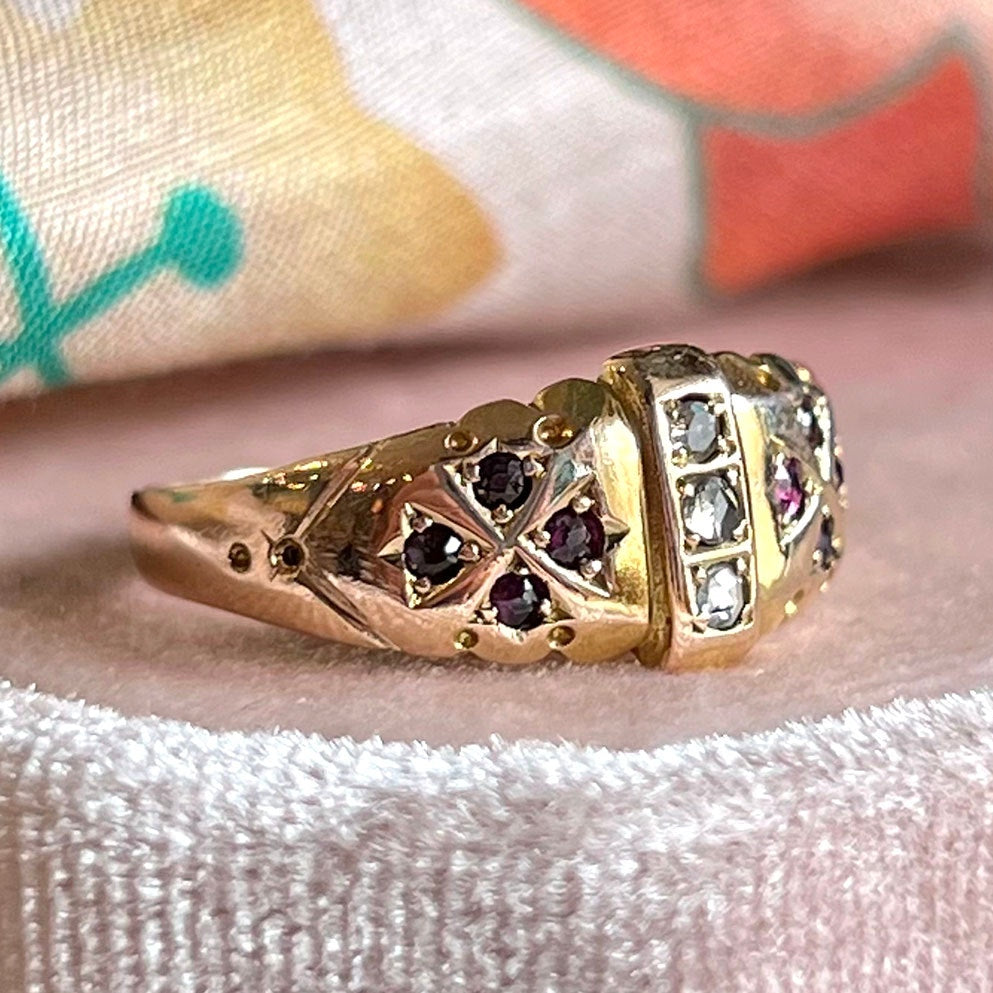 Antique Victorian Ring Gold Ruby Diamond, Chester 1892