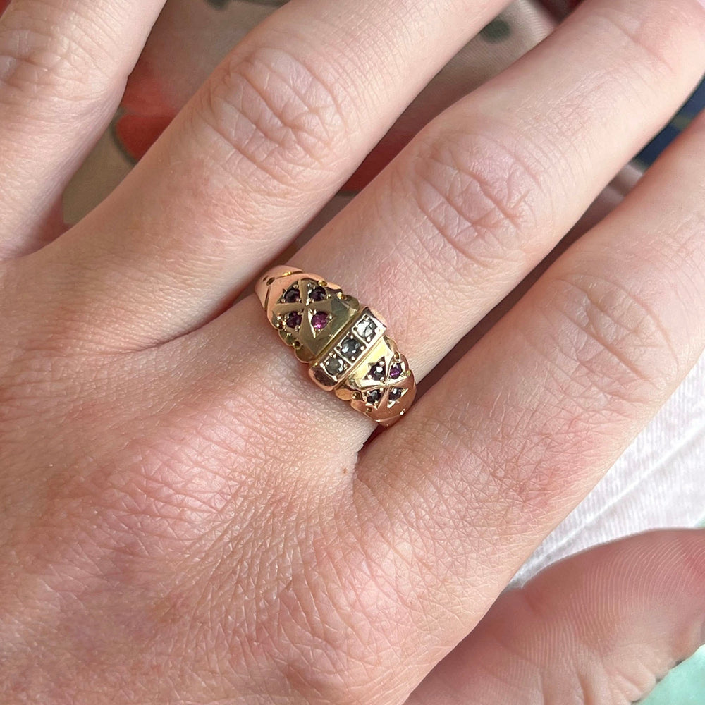 Antique Victorian Ring Gold Ruby Diamond, Chester 1892