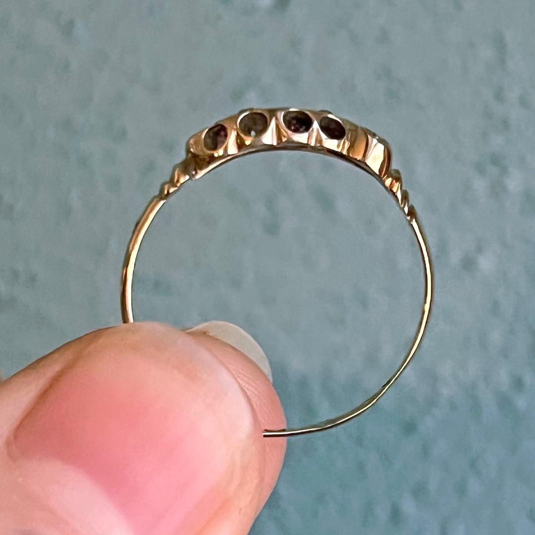 Antique Victorian Ruby Diamond Five Stone Ring in Gold, Chester 1900