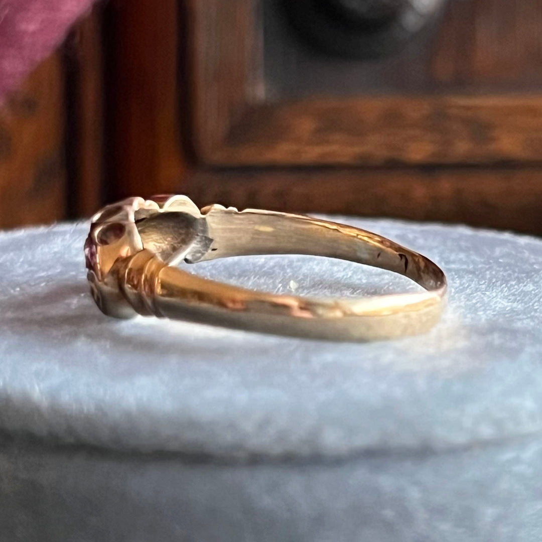 Antique Victorian Ruby Diamond Five Stone Ring in Gold, Chester 1900