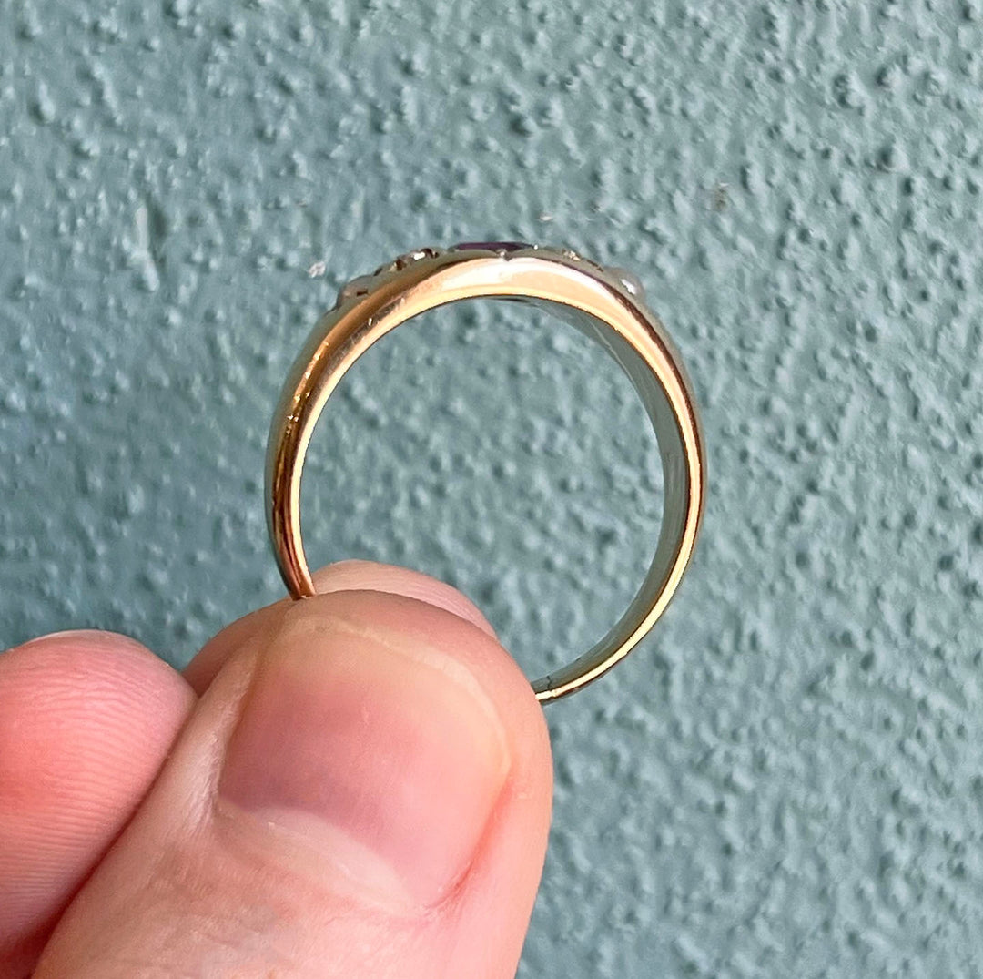 Antique Victorian Ruby Diamond Pearl Ring 18k Gold Birmingham c.1900