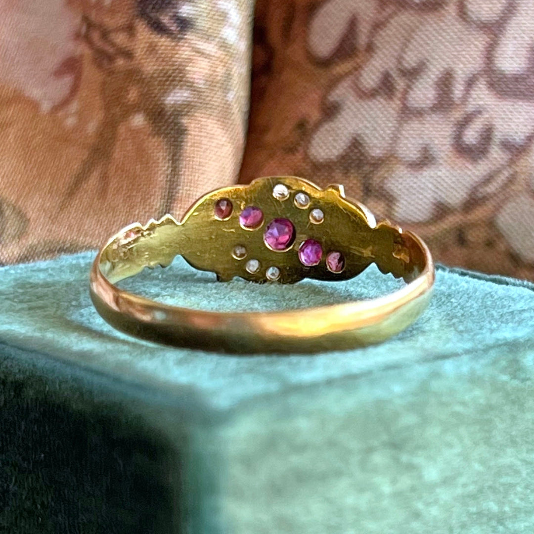 Antique Victorian Ruby Diamond Ring 18k Gold Birmingham 1903