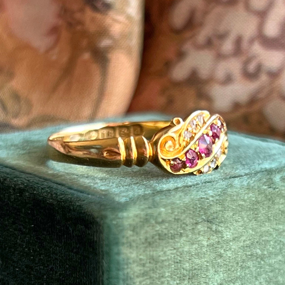 Side view Victorian gold ruby ring band
