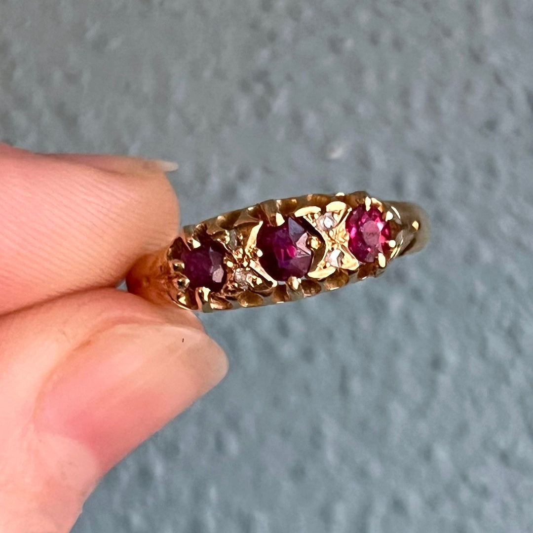 Close up ruby and diamond gemstone settings