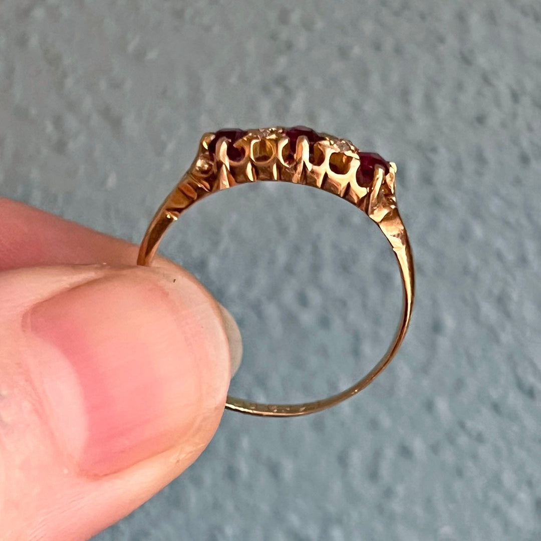 Victorian ruby and diamond ring side profile gold