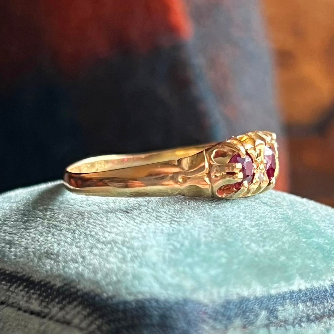 Estate Victorian ruby and diamond ring detail