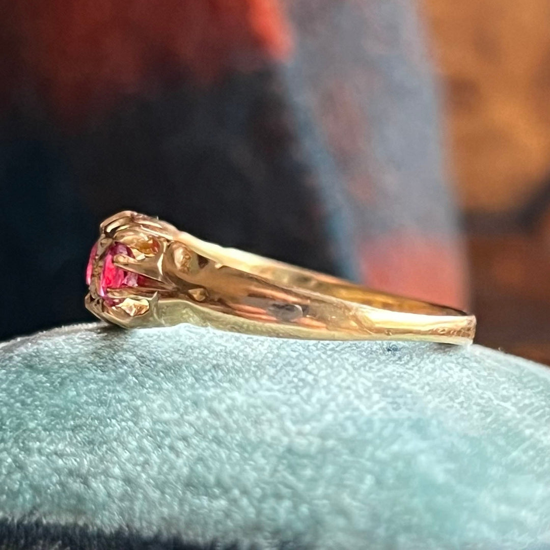 Victorian ruby and diamond ring side profile gold