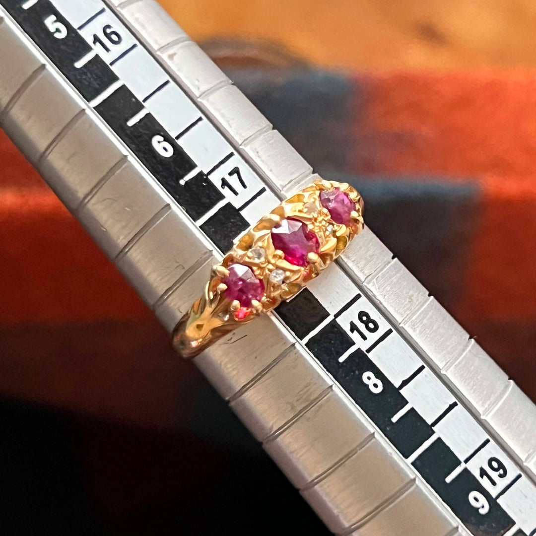 Close up ruby and diamond gemstone settings