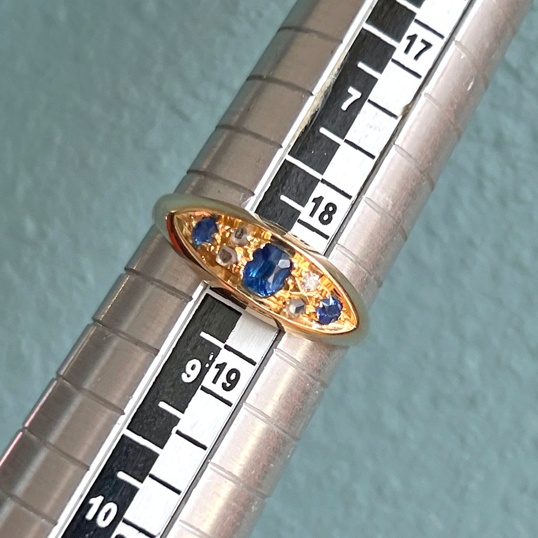 Antique Victorian Sapphire Diamond Ring 18k Gold c.1900