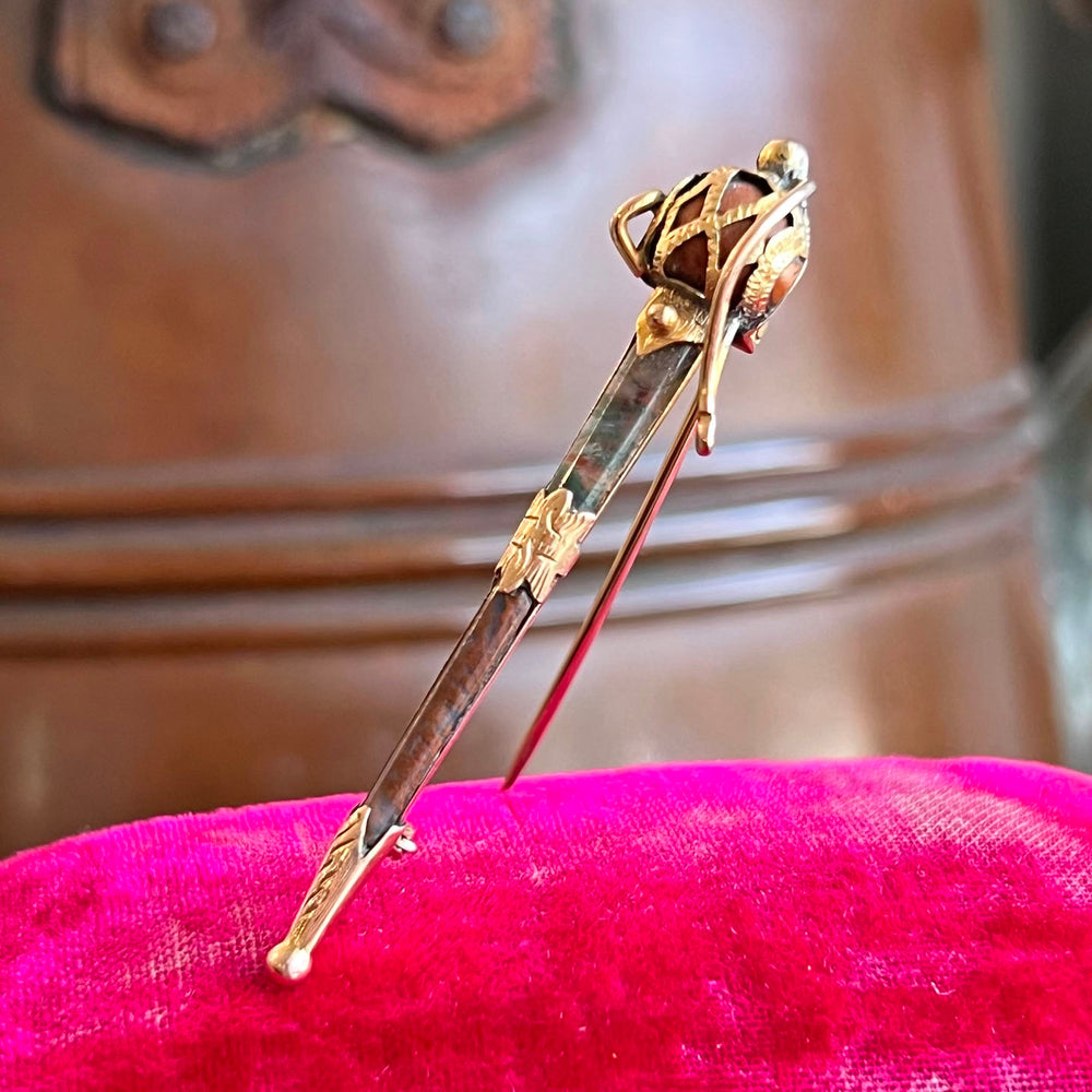 Antique Victorian Scottish Agate Dirk Brooch , c. 1880