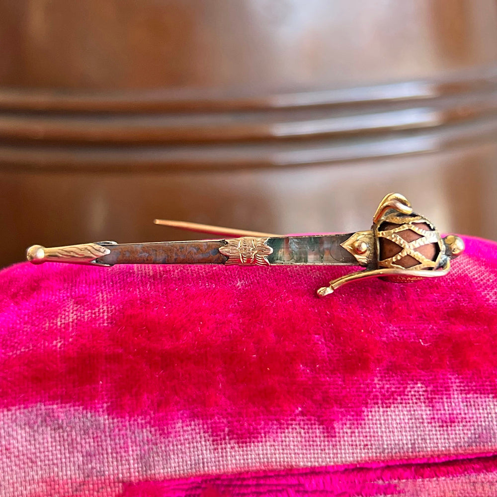 Antique Victorian Scottish Agate Dirk Brooch , c. 1880