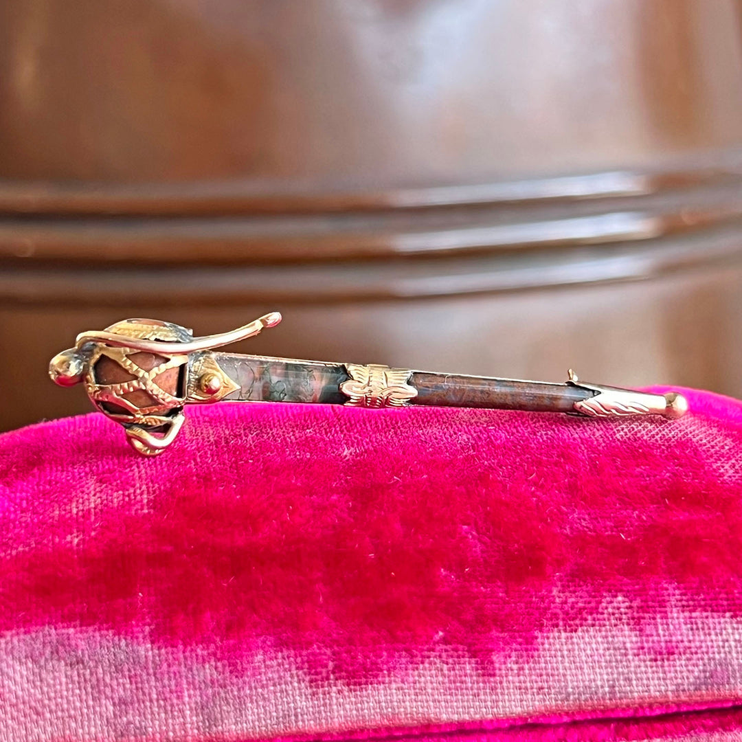 Antique Victorian Scottish Agate Dirk Brooch , c. 1880