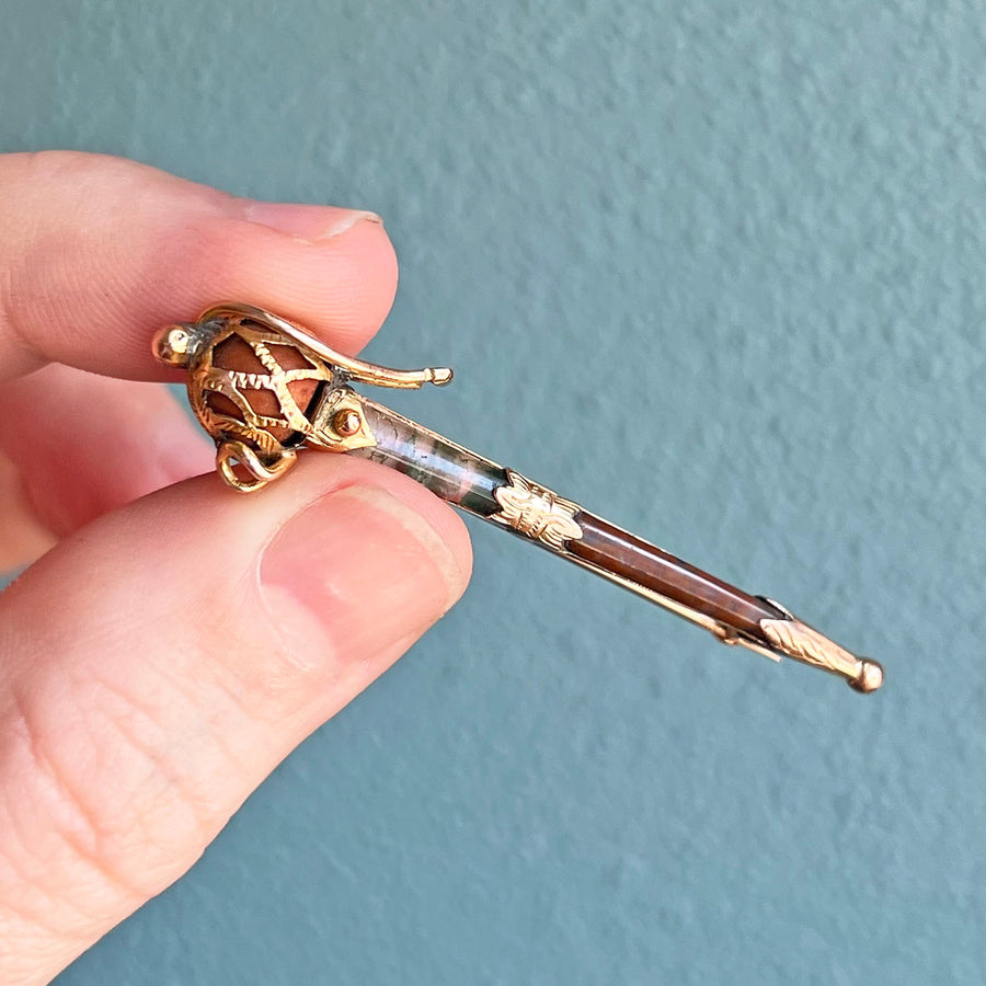 Antique Victorian Scottish Agate Dirk Brooch , c. 1880