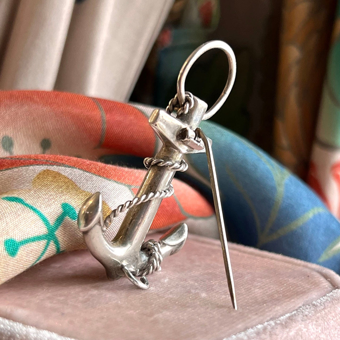 Antique Victorian Scottish Anchor Brooch Silver Granite, c. 1890