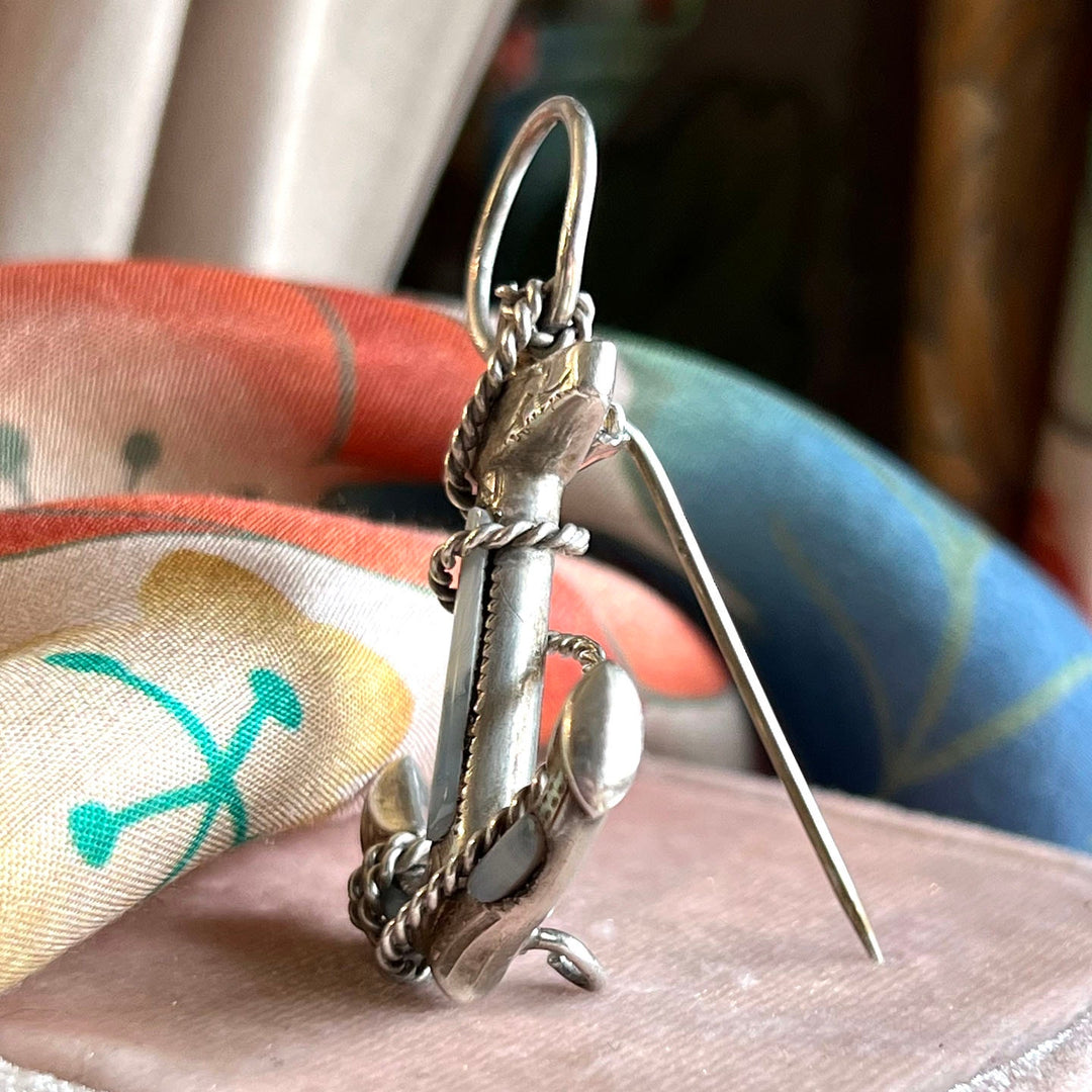 Antique Victorian Scottish Anchor Brooch Silver Granite, c. 1890