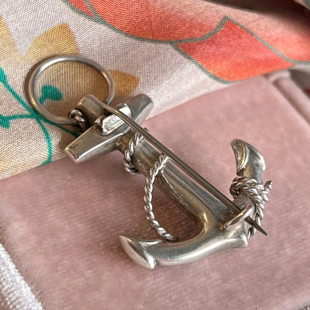 Antique Victorian Scottish Anchor Brooch Silver Granite, c. 1890