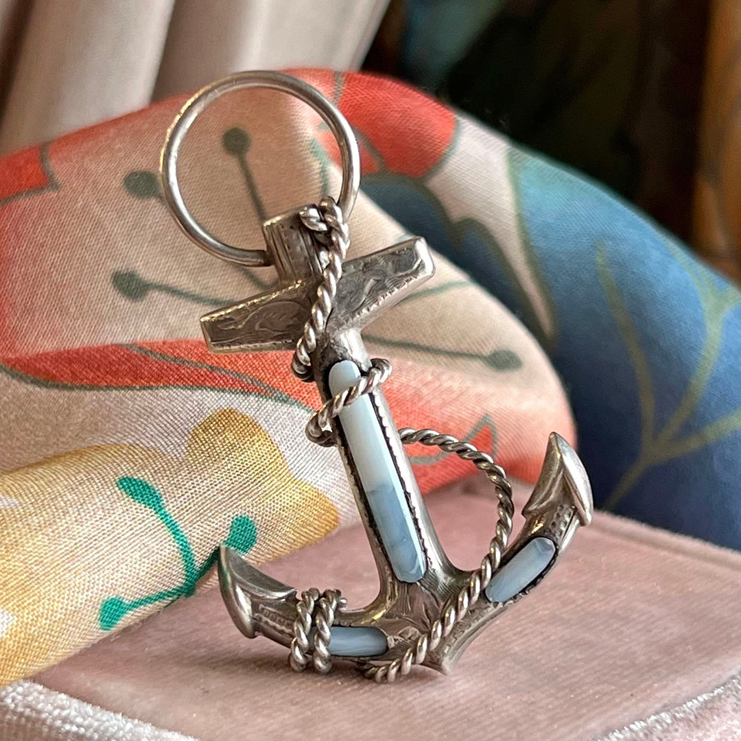 Antique Victorian Scottish Anchor Brooch Silver Granite, c. 1890