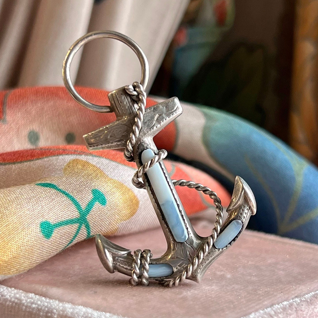 Antique Victorian Scottish Anchor Brooch Silver Granite, c. 1890