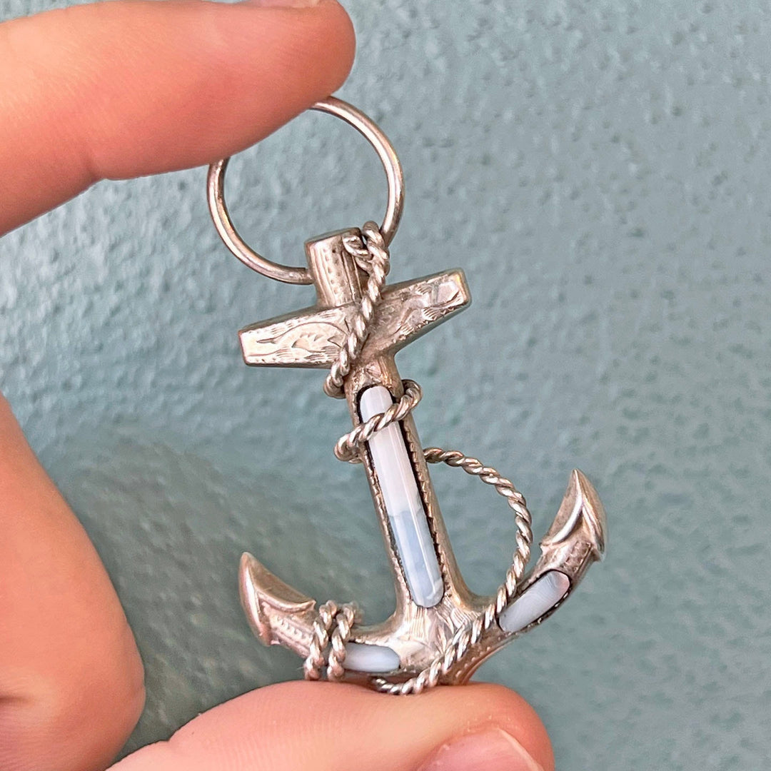 Antique Victorian Scottish Anchor Brooch Silver Granite, c. 1890