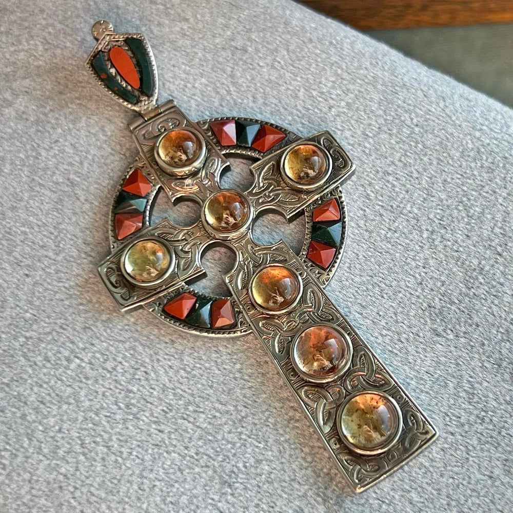 Antique Victorian Scottish Cross Silver Agate Citrine, c.1900
