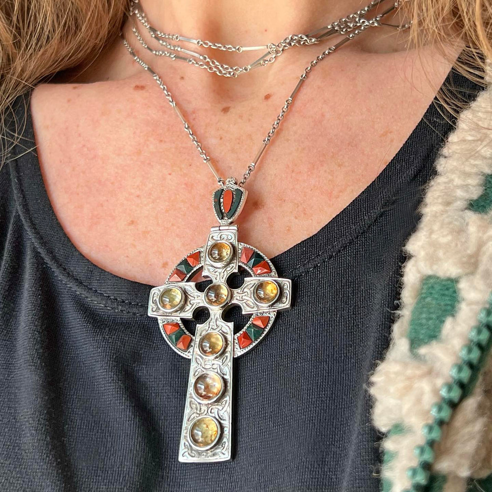 Antique Victorian Scottish Cross Silver Agate Citrine, c.1900