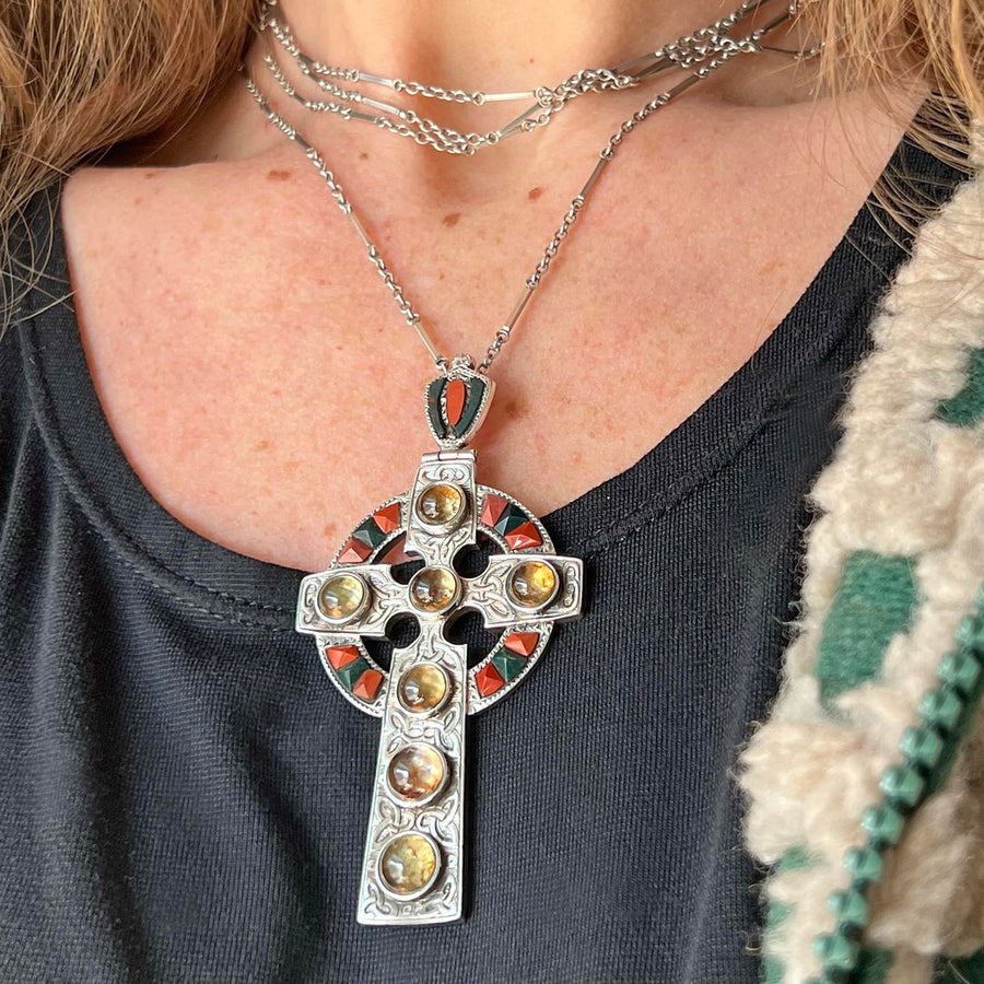 Antique Victorian Scottish Cross Silver Agate Citrine, c.1900