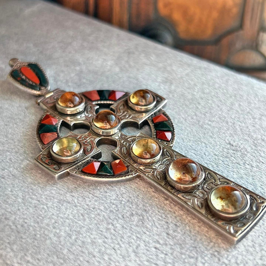 Antique Victorian Scottish Cross Silver Agate Citrine, c.1900