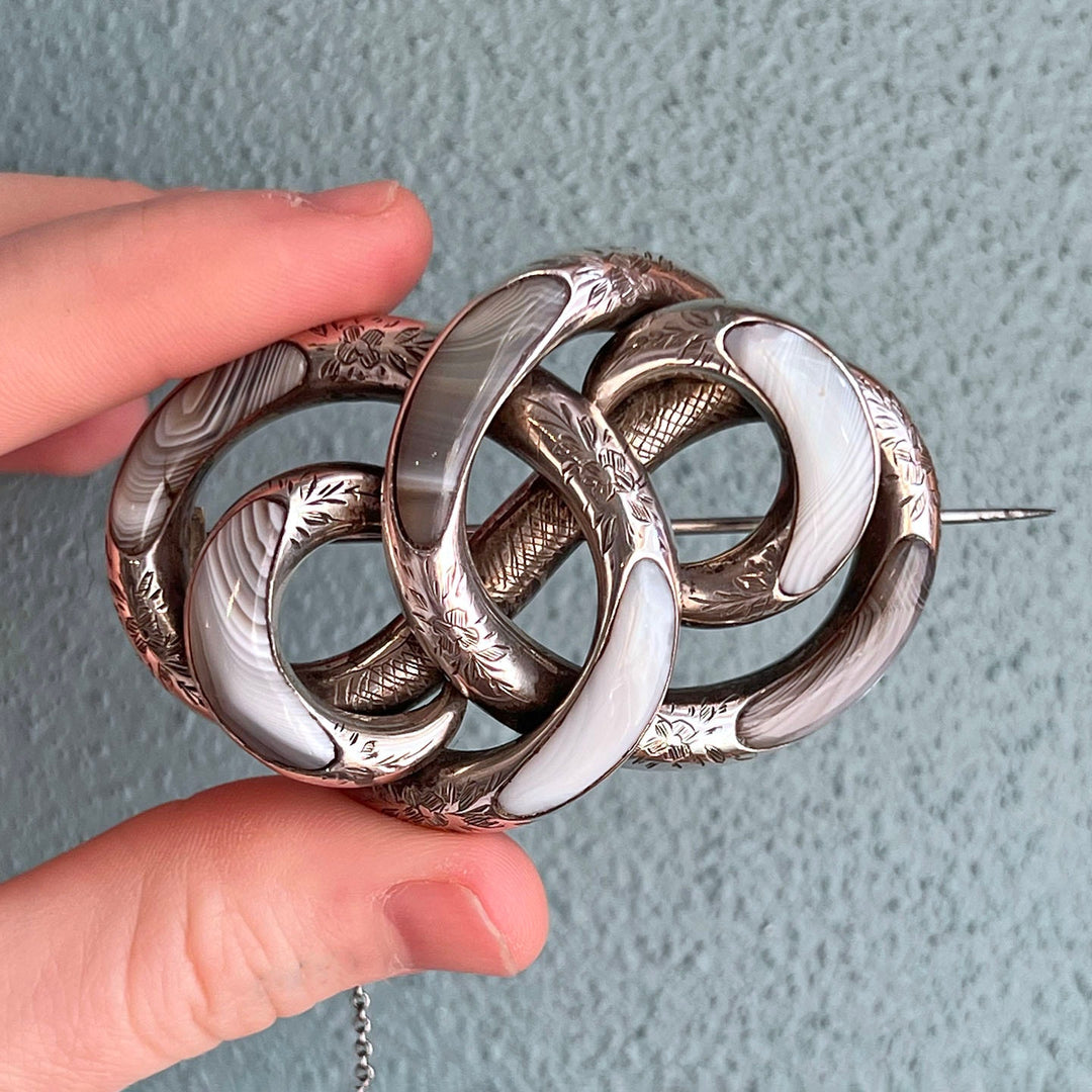 Antique Celtic knot brooch with agates