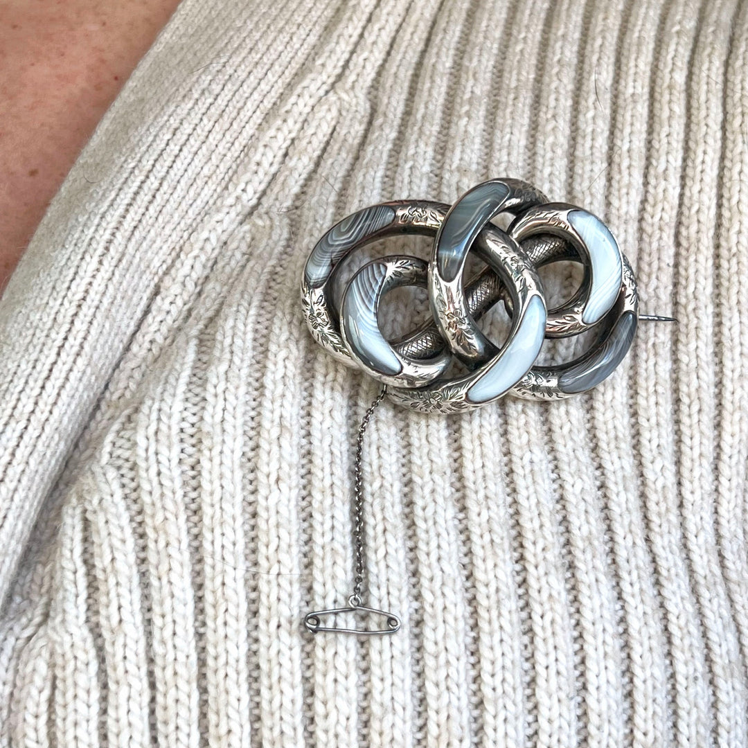 Antique Celtic knot brooch with agates