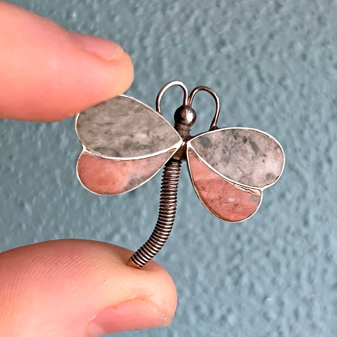 Antique silver insect brooch with granite