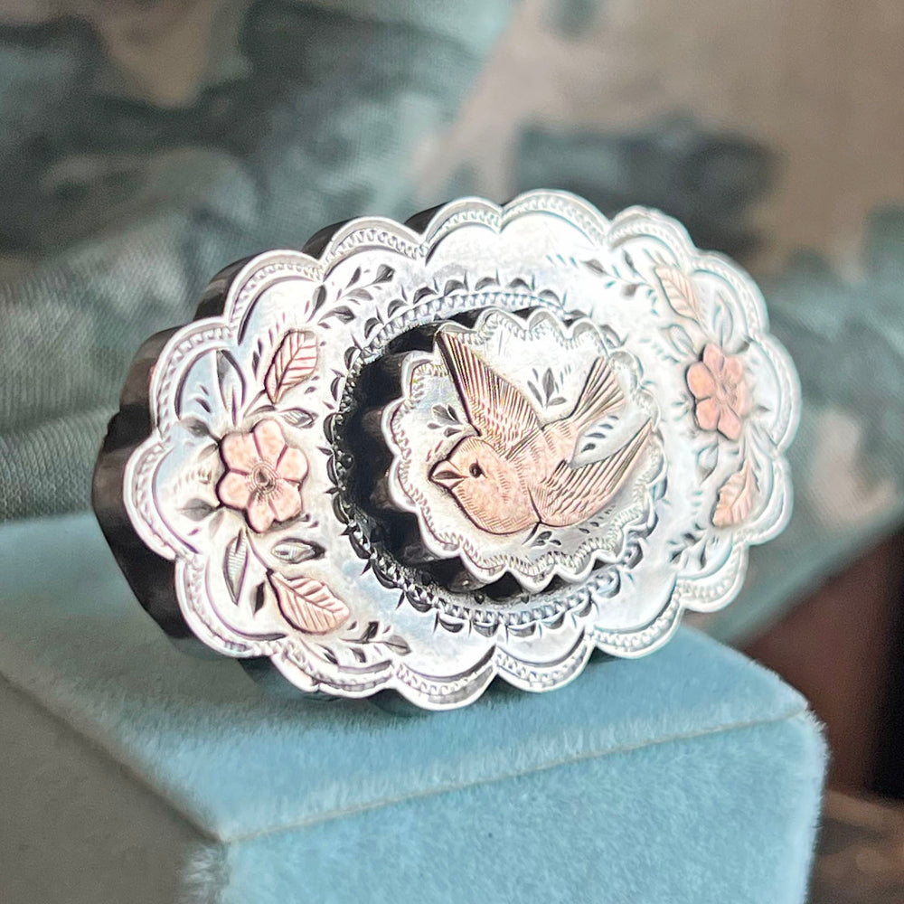 Antique Victorian Silver Brooch Bird and Blossoms, Birmingham 1880