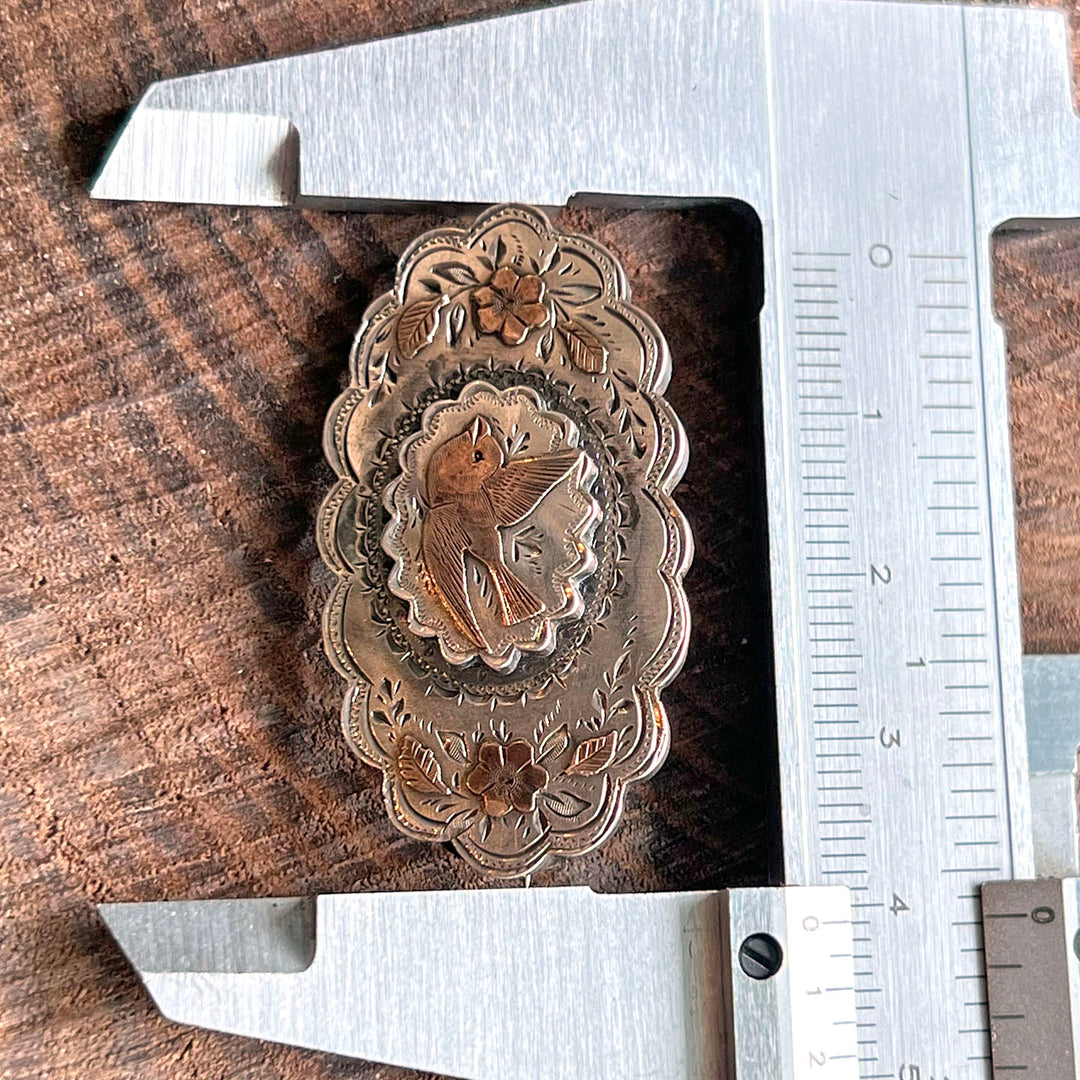 Antique Victorian Silver Brooch Bird and Blossoms, Birmingham 1880
