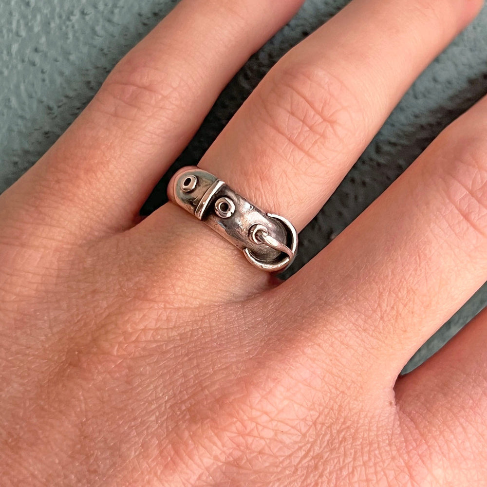 Antique silver buckle ring Victorian era heirloom estate jewelry hand