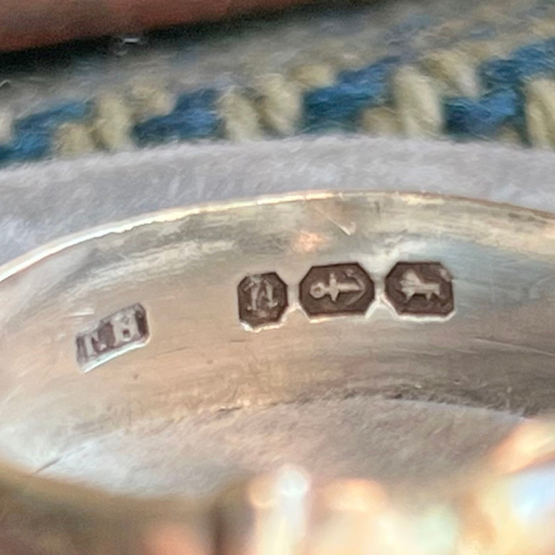 Detailed view of the Birmingham hallmarks and 1887 date mark