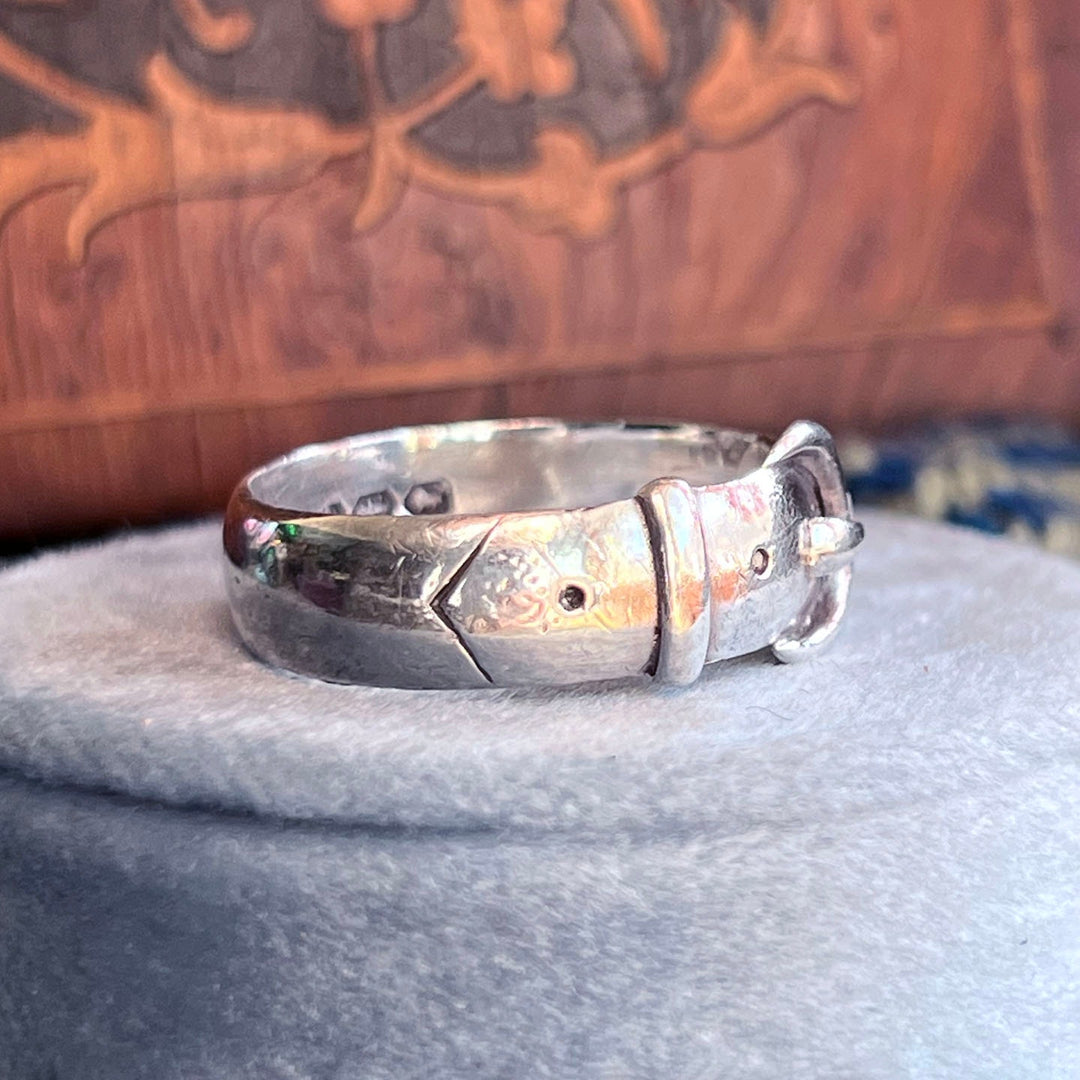 Antique Victorian Silver Buckle Ring, Birmingham 1887