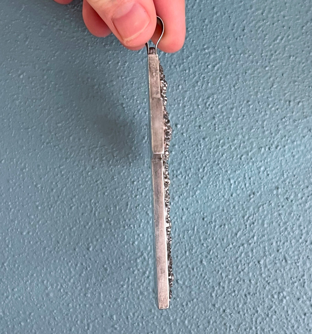 Antique Victorian Silver Cross Pendant Floral Repoussé, c. 1890