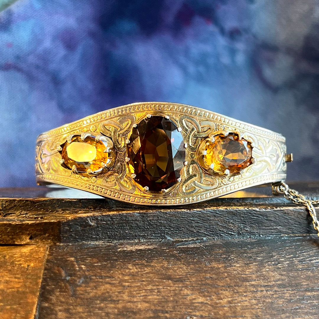 Antique Victorian Silver Engraved Citrine Bangle c.1870