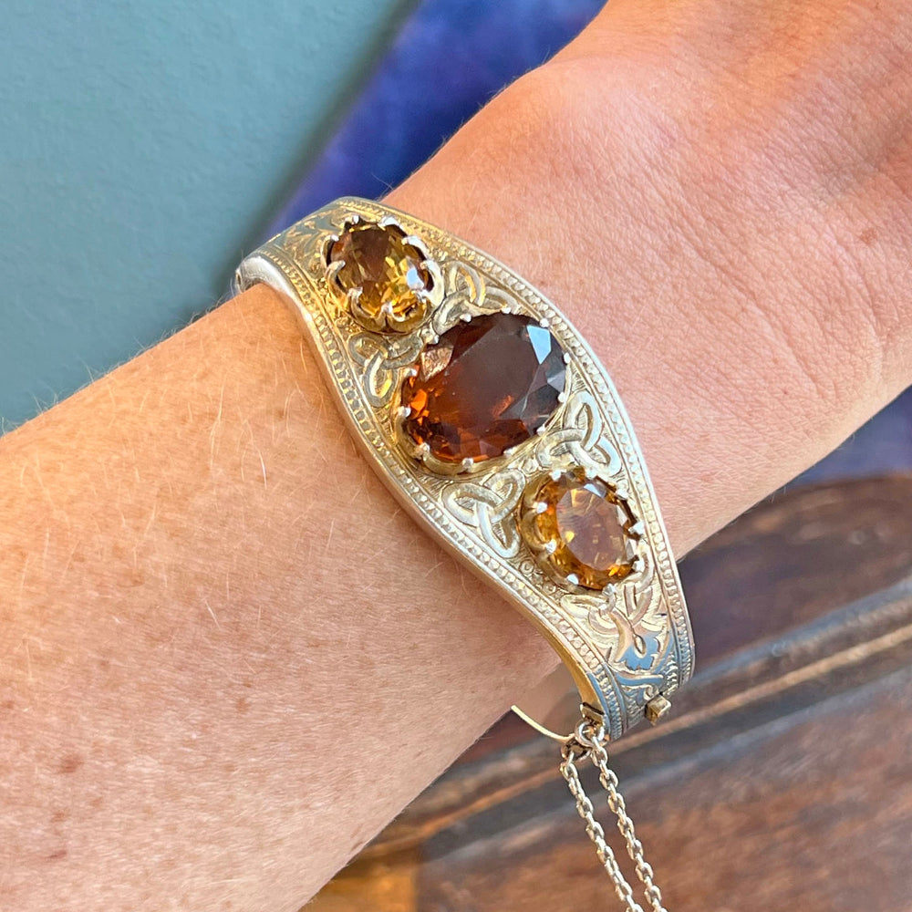 Antique Victorian Silver Engraved Citrine Bangle c.1870