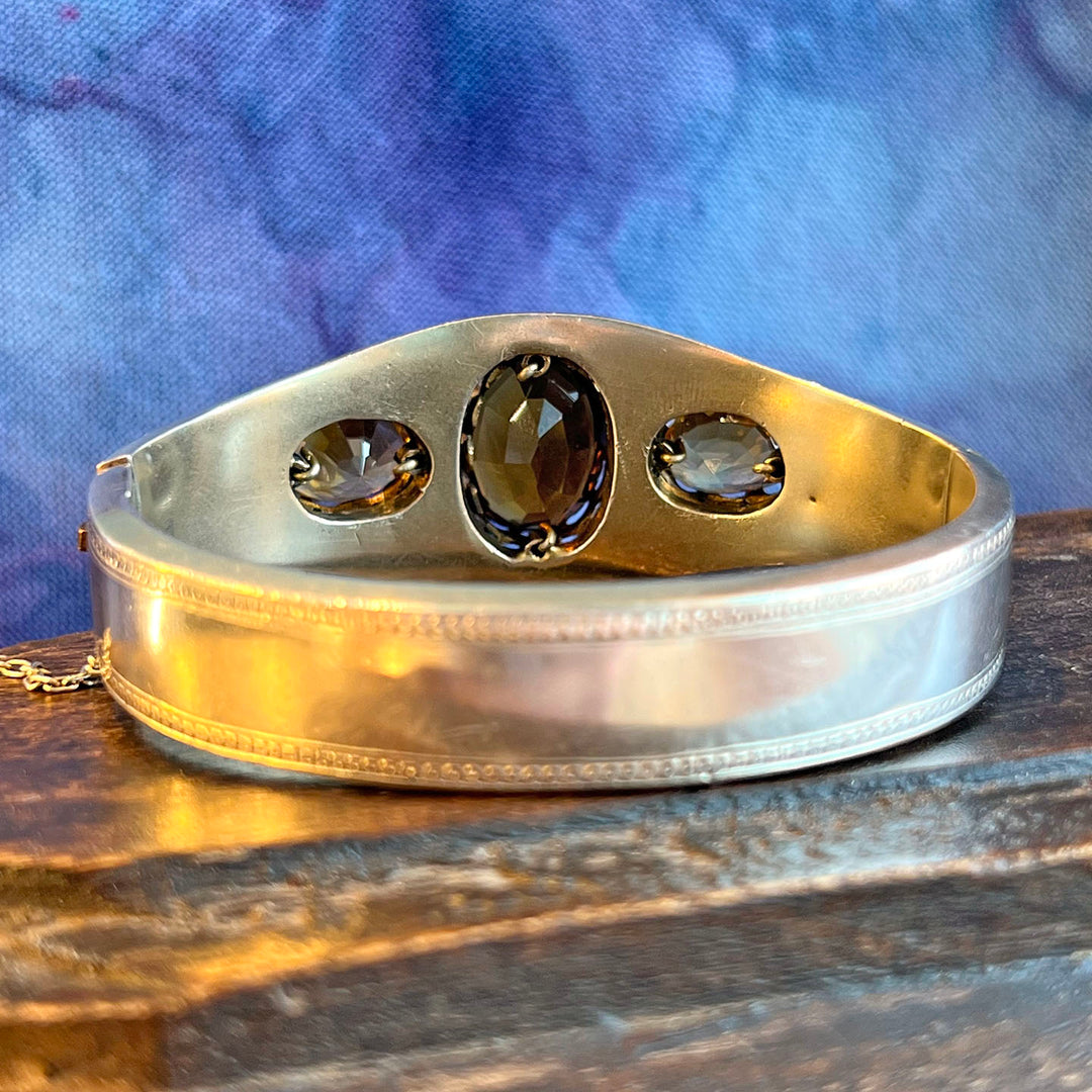 Antique Victorian Silver Engraved Citrine Bangle c.1870