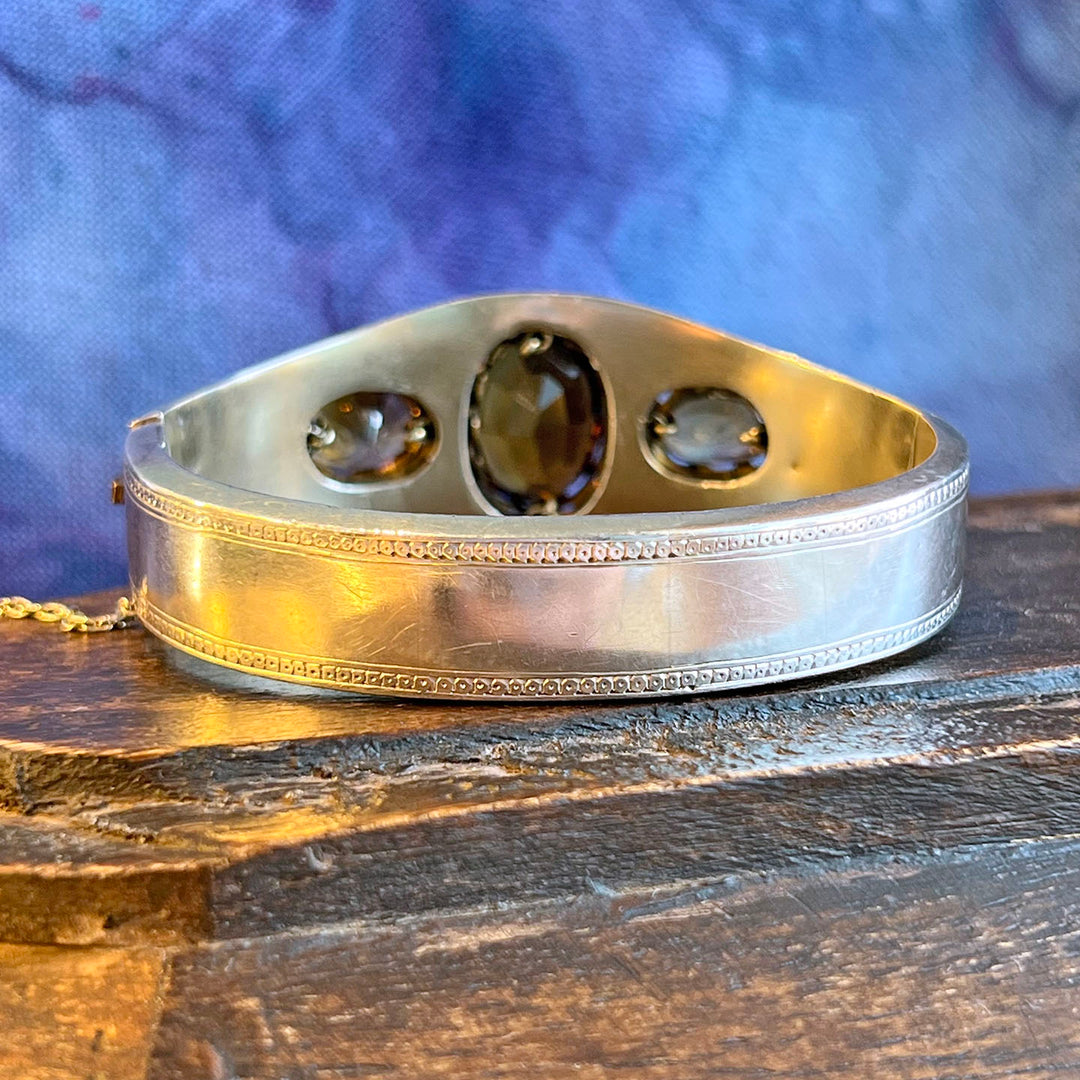 Antique Victorian Silver Engraved Citrine Bangle c.1870