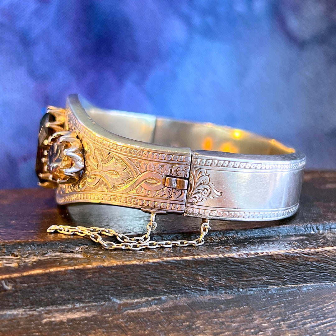 Antique Victorian Silver Engraved Citrine Bangle c.1870