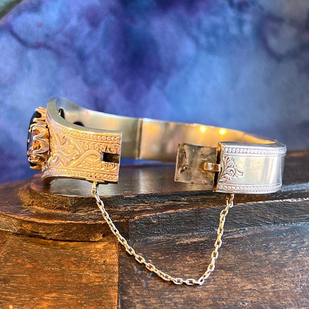 Antique Victorian Silver Engraved Citrine Bangle c.1870