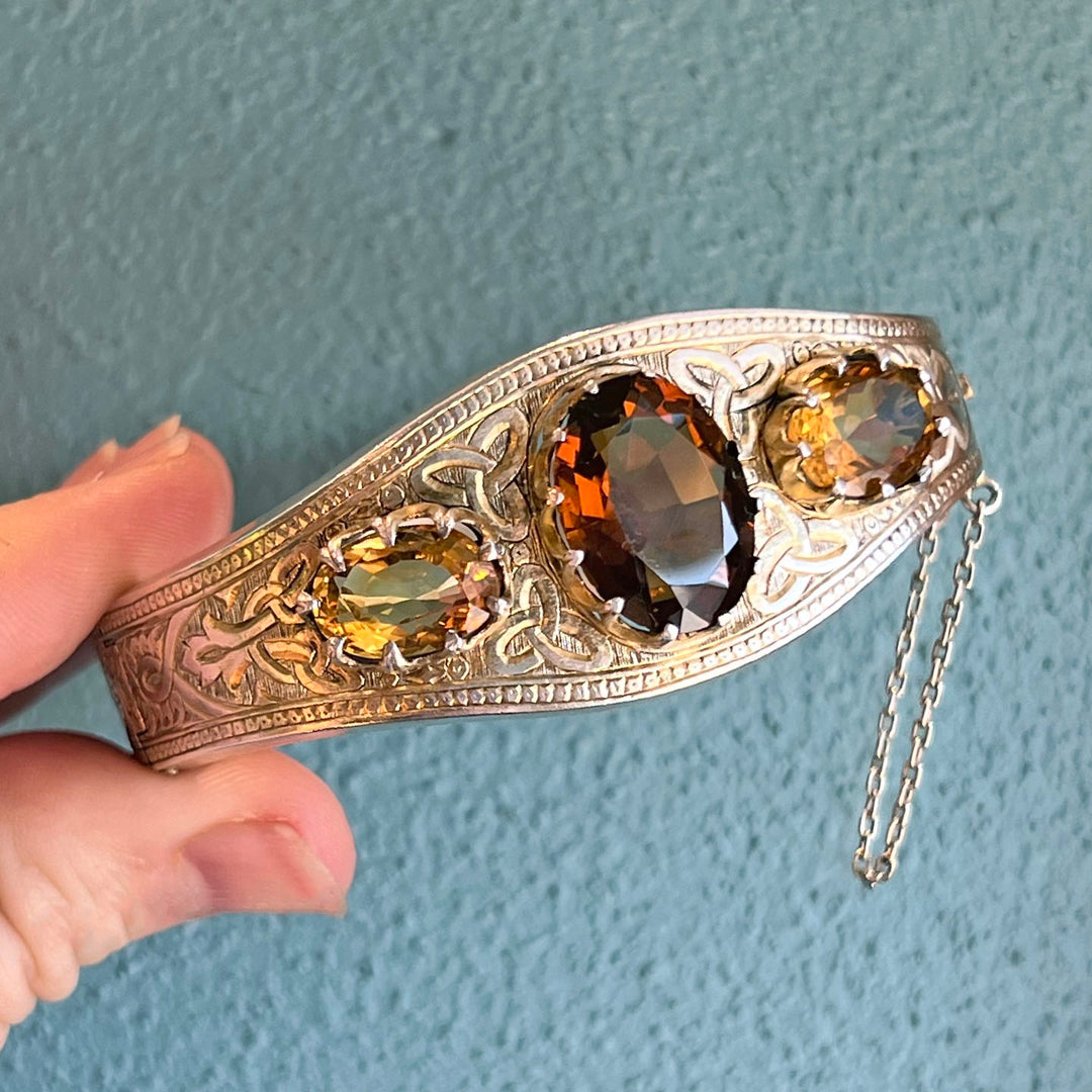 Antique Victorian Silver Engraved Citrine Bangle c.1870