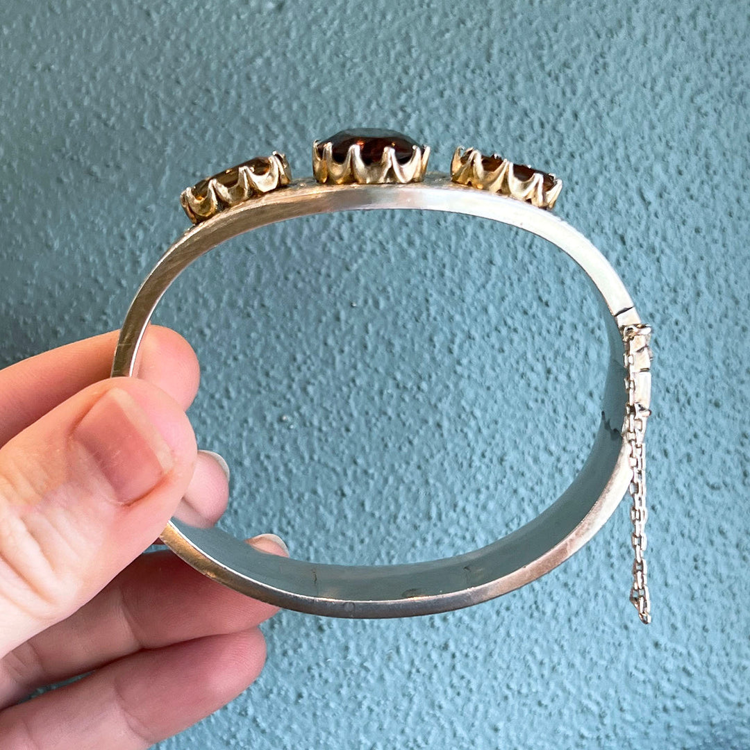 Antique Victorian Silver Engraved Citrine Bangle c.1870