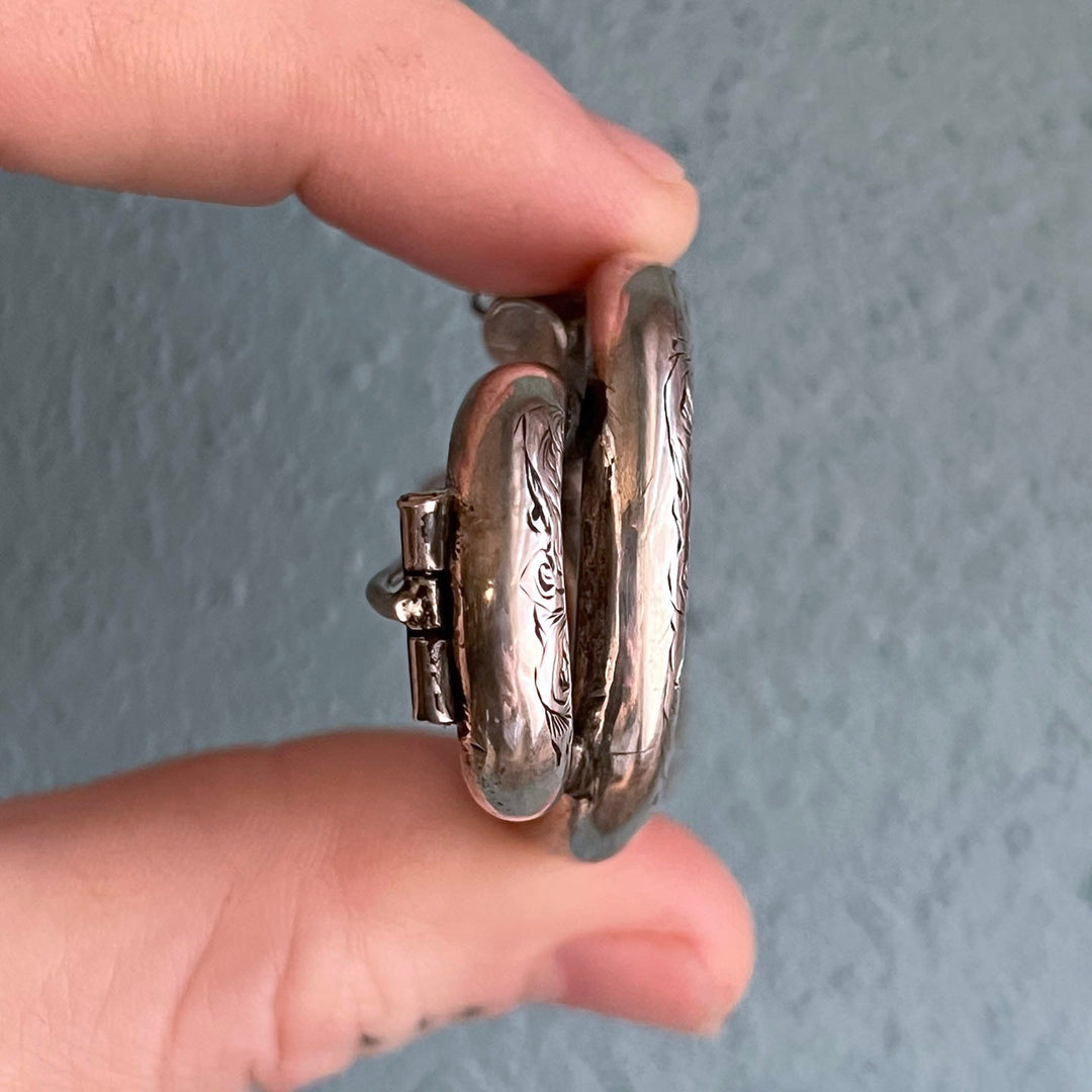 Side profile of Victorian silver brooch