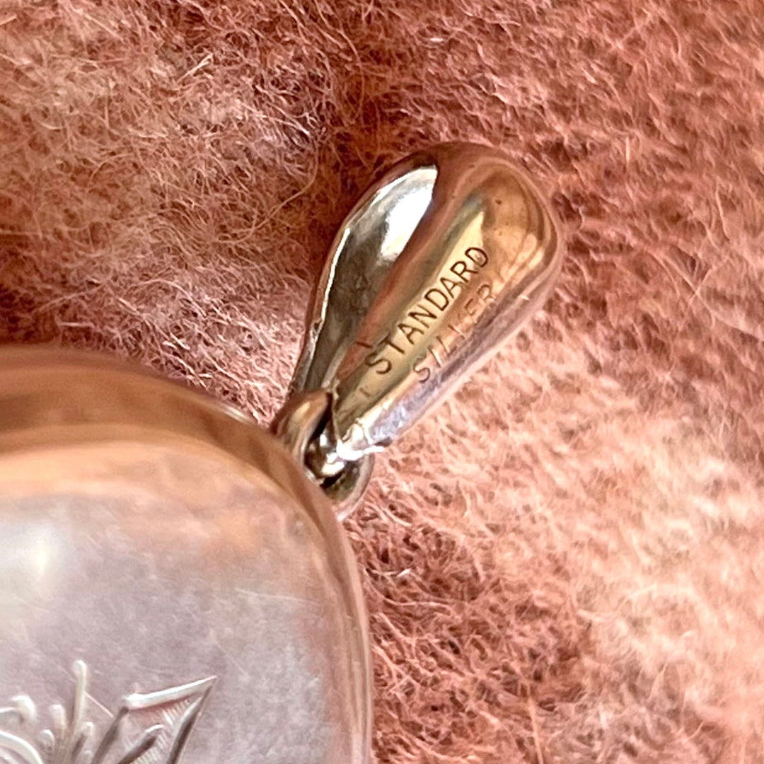 Antique Victorian Silver Engraved Rose Locket c. 1890