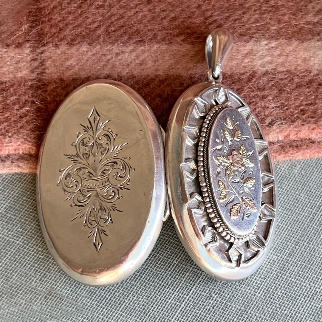 Antique floral silver locket classic Victorian design