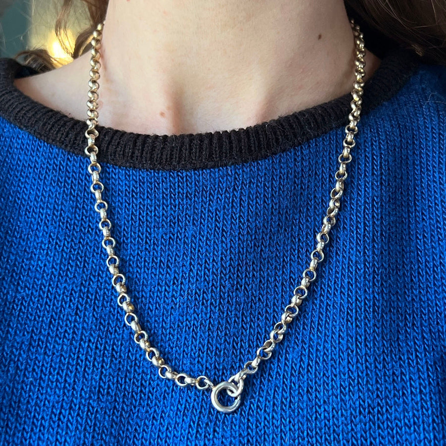 Antique Victorian Silver Gilt Link Chain Necklace, English Jewelry, circa 1900