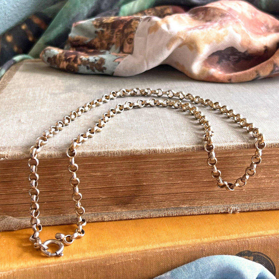 Antique Victorian Silver Gilt Link Chain Necklace, English Jewelry, circa 1900