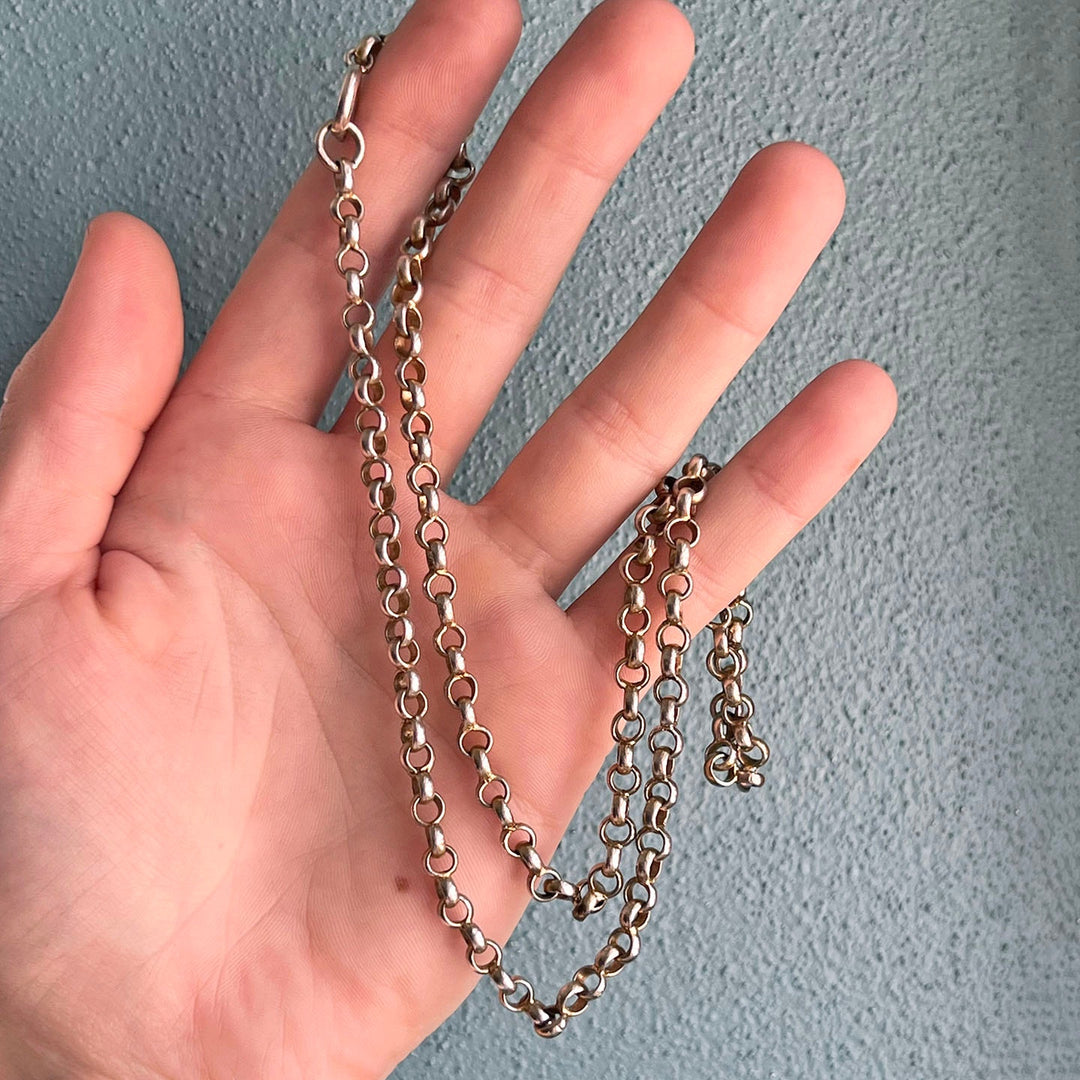 Antique Victorian Silver Gilt Link Chain Necklace, English Jewelry, circa 1900